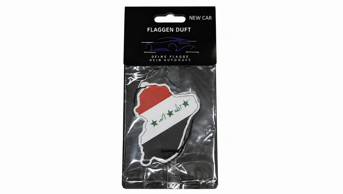 Flaggen Duft Auto Lufterfrischer im Nationalflaggen Design im 2er-Pack (New Car, Irak-s)