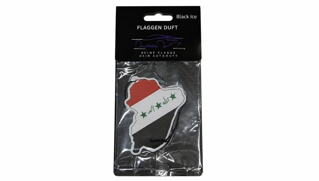 Flaggen Duft Auto Lufterfrischer im Nationalflaggen Design im 2er-Pack (Black Ice, Irak-s)