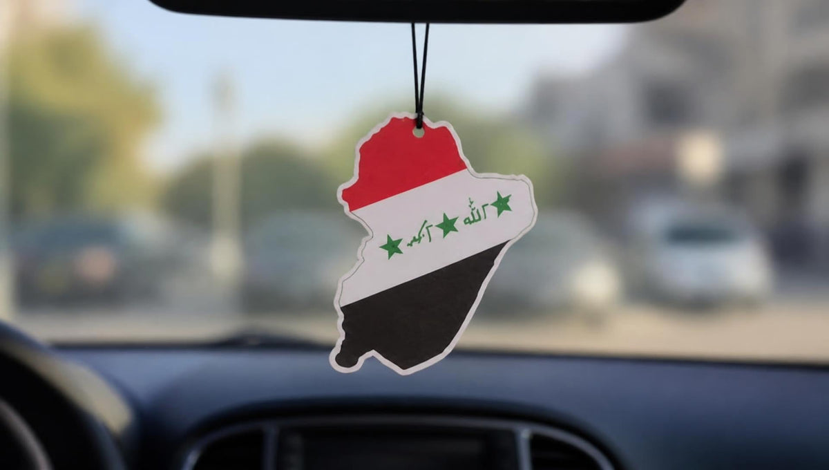 Flaggen Duft Auto Lufterfrischer im Nationalflaggen Design im 2er-Pack (Vanilla, Irak-s)