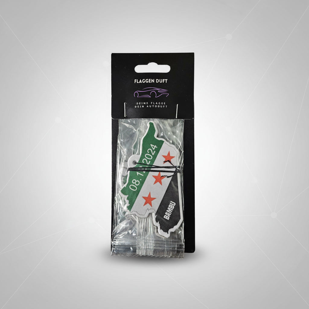 Syrien Flaggen-Duftbaum (4er-Pack) – Premium Auto-Lufterfrischer BAMBU + NEW CAR